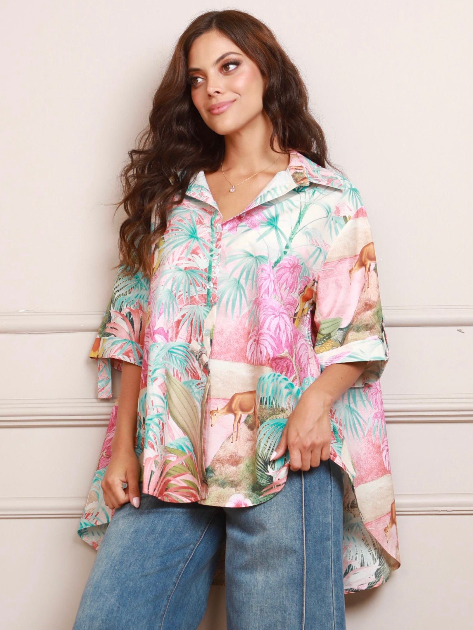 Lulú Oversized Blue & Pink Blouse