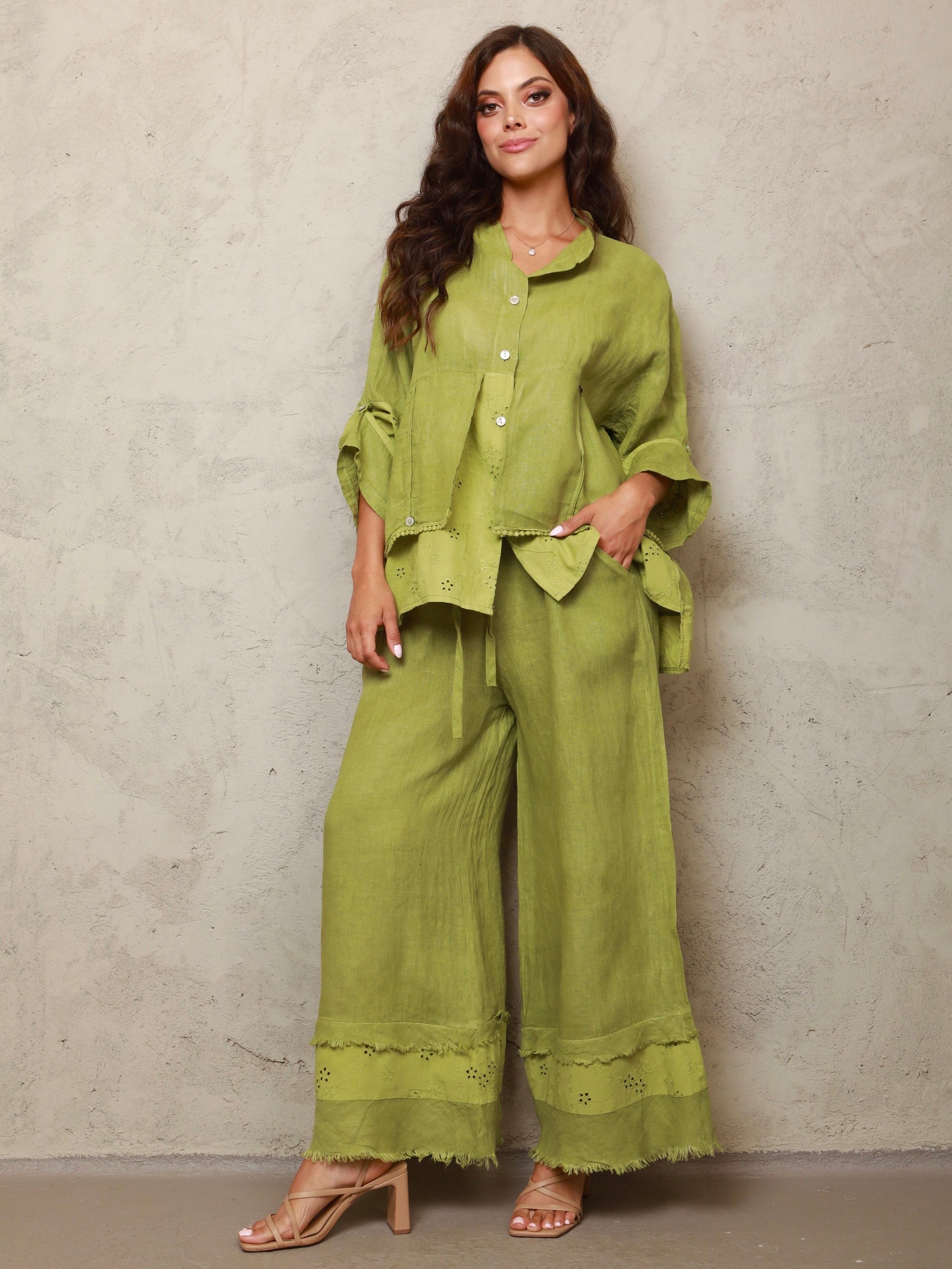 Aitana 2 Piece Linen Green Set