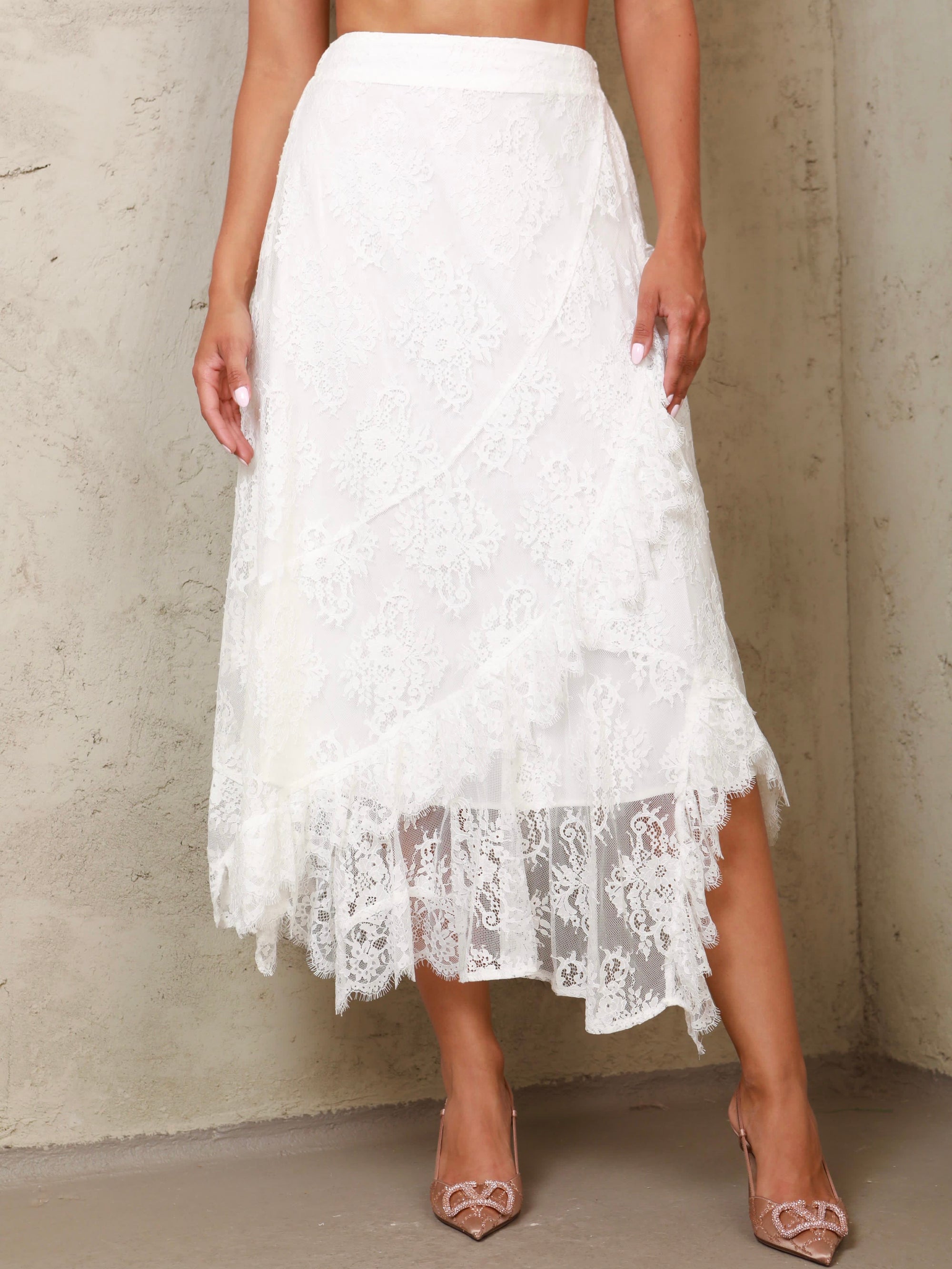 Deliah Lace White Midi Skirt