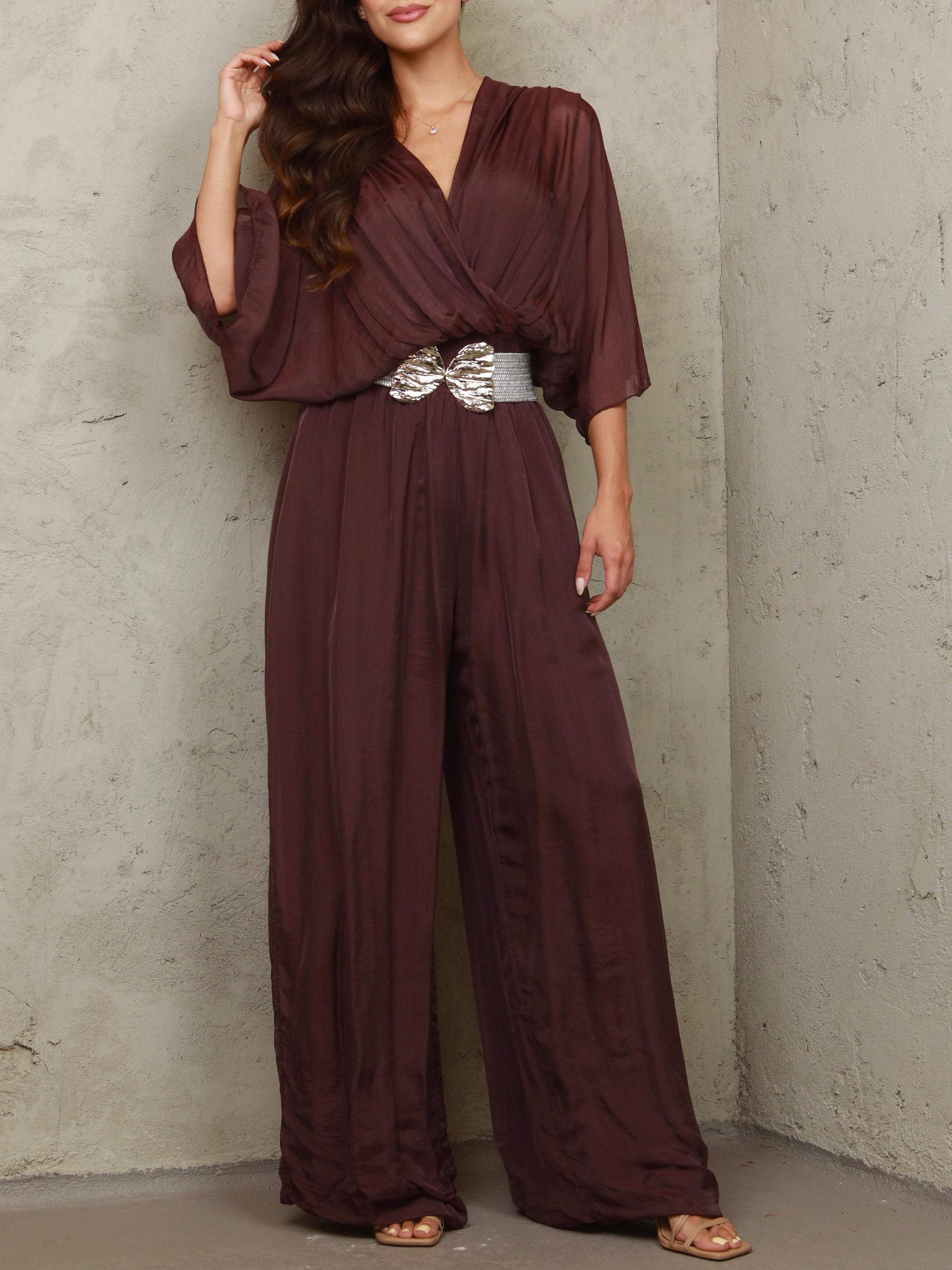 Carolina Silk Wine Jumpsuit