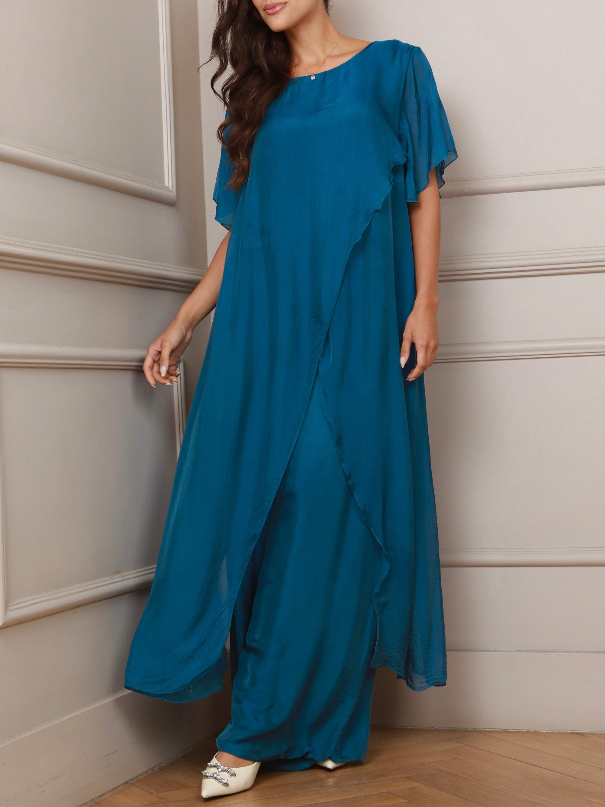 Sabina 2 Piece Silk Petrol Blue Set