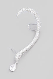 Silver Pave Curved Snake Ear Cuff Earrings