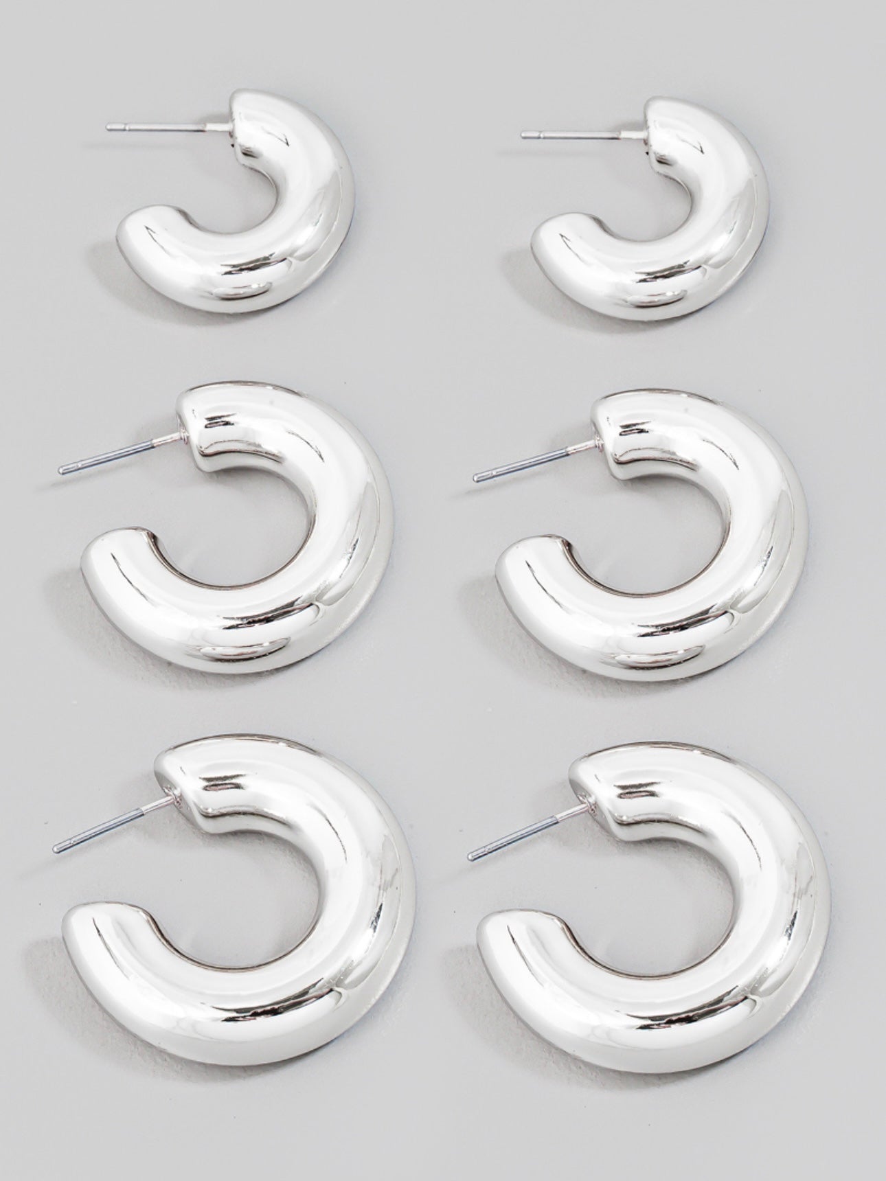 Silver Assorted Tube Hoop Earrings