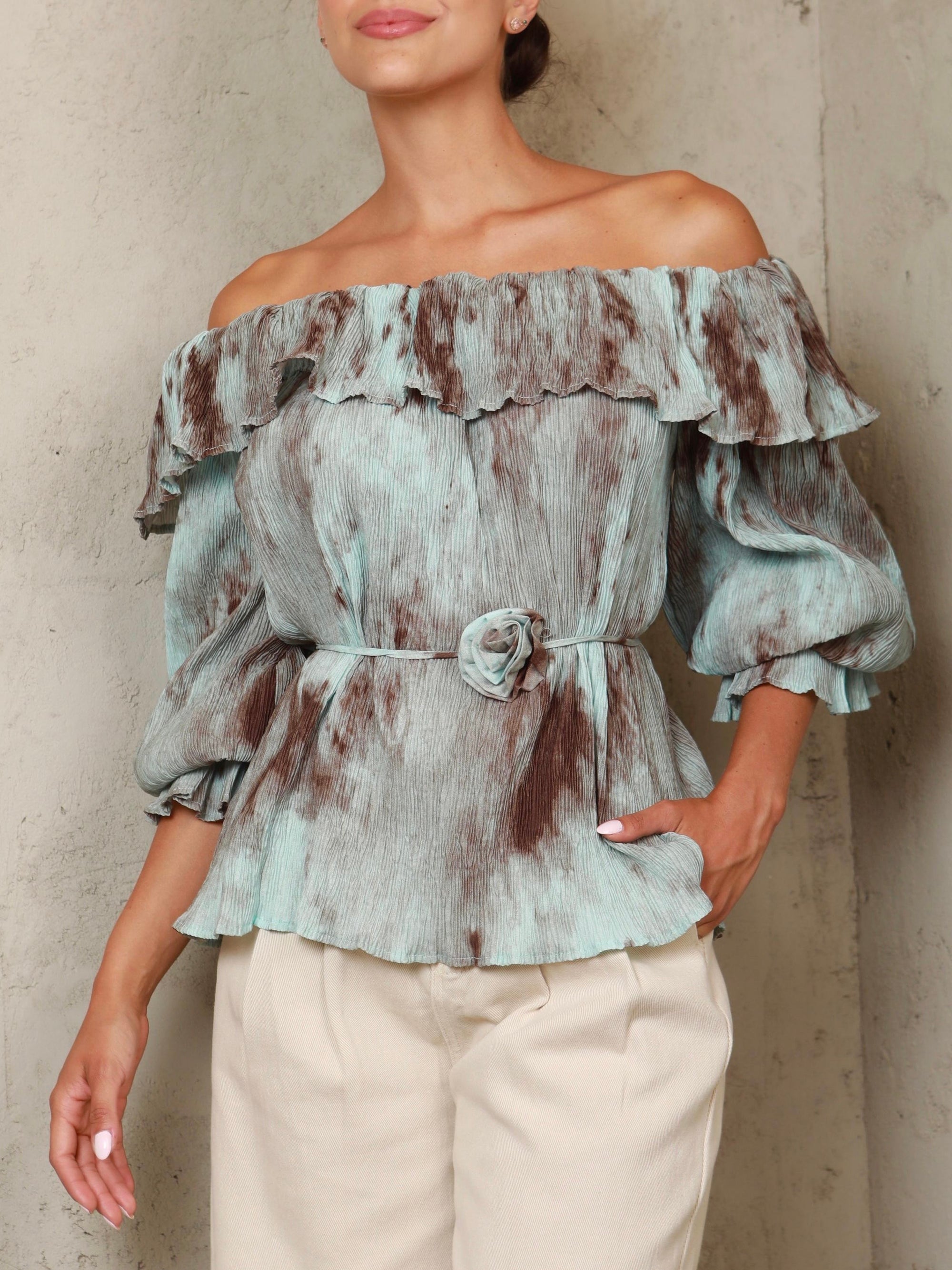 Azahara Off Shoulder Pleated Top