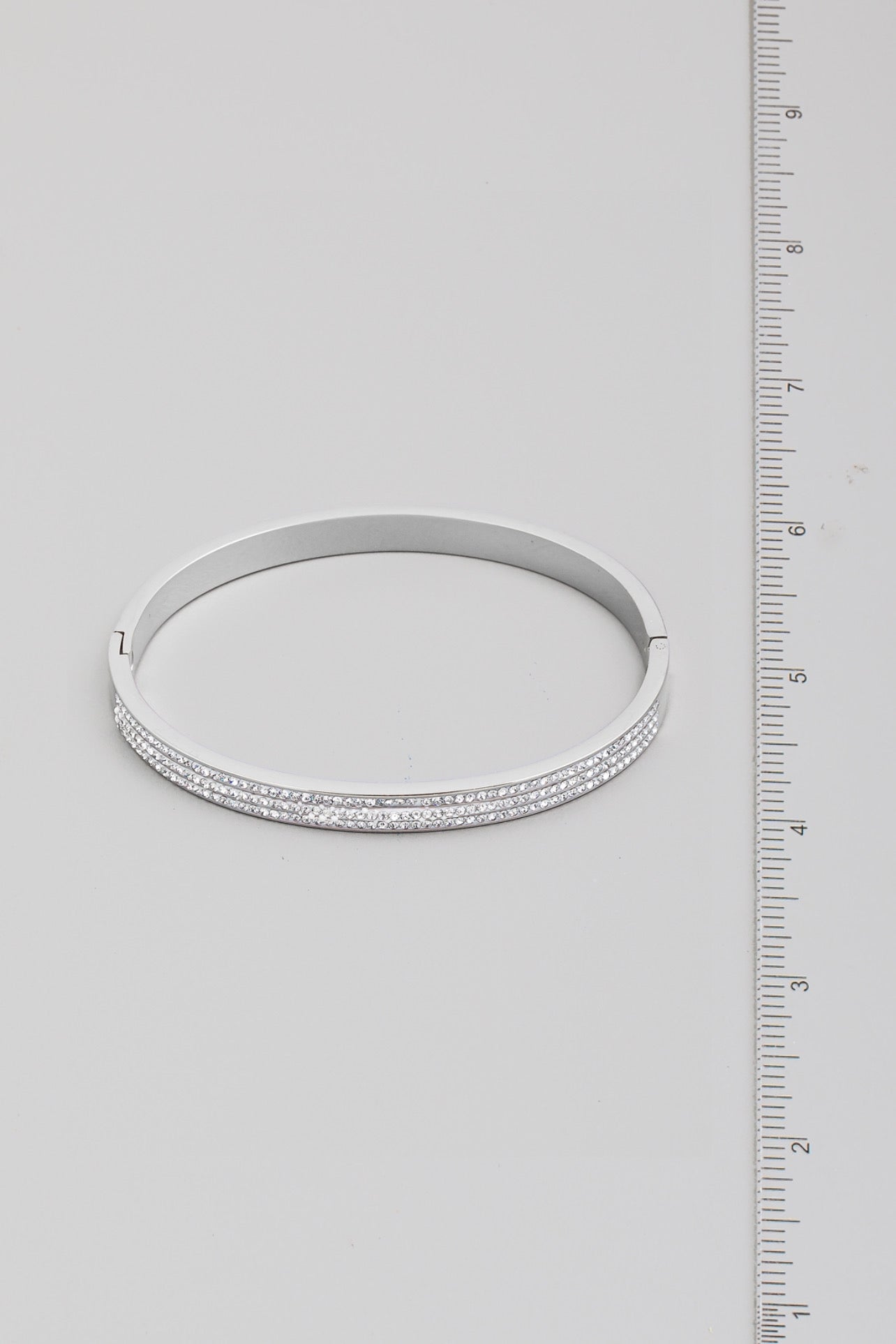 Silver Three Line Rhinestone Bangle Bracelet