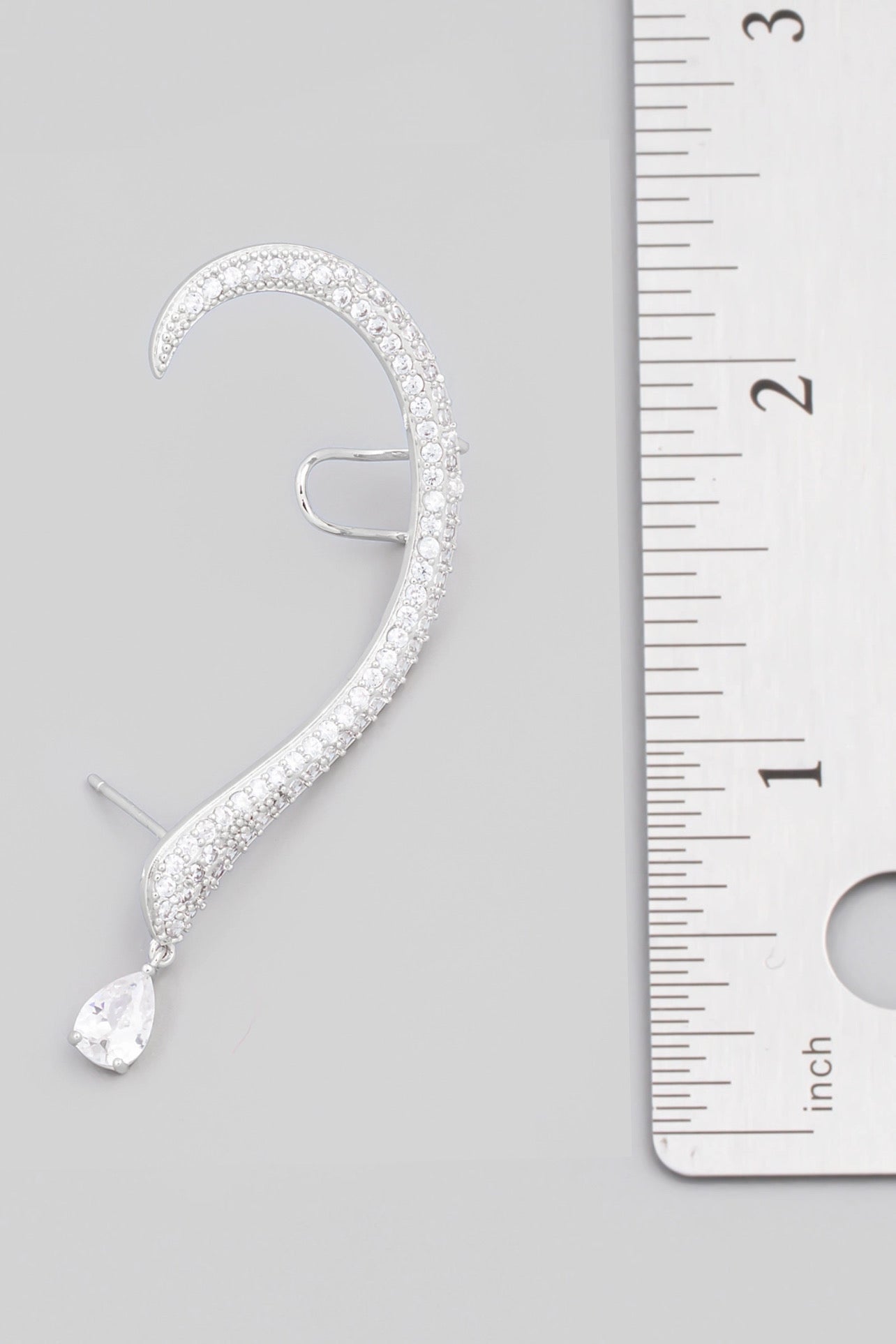 Silver Pave Curved Snake Ear Cuff Earring