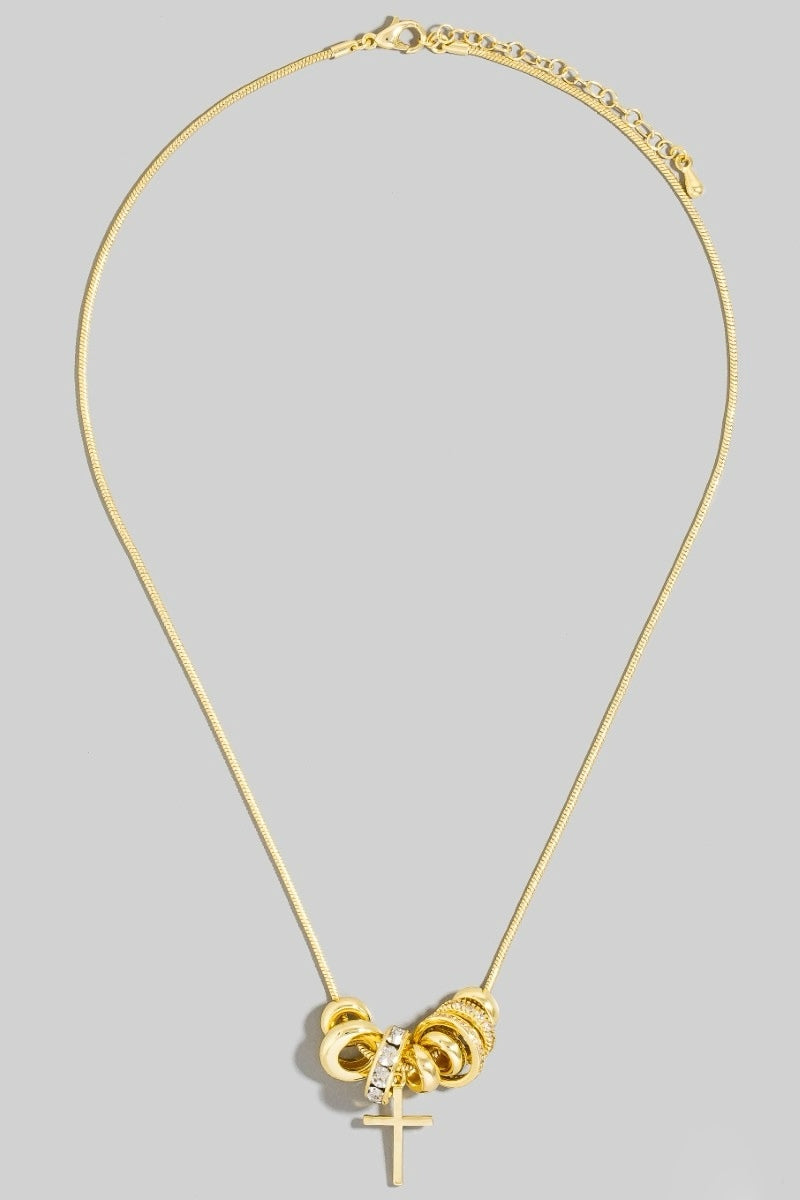 Gold Dipped Cz Multi Ring Charms Chain Necklace