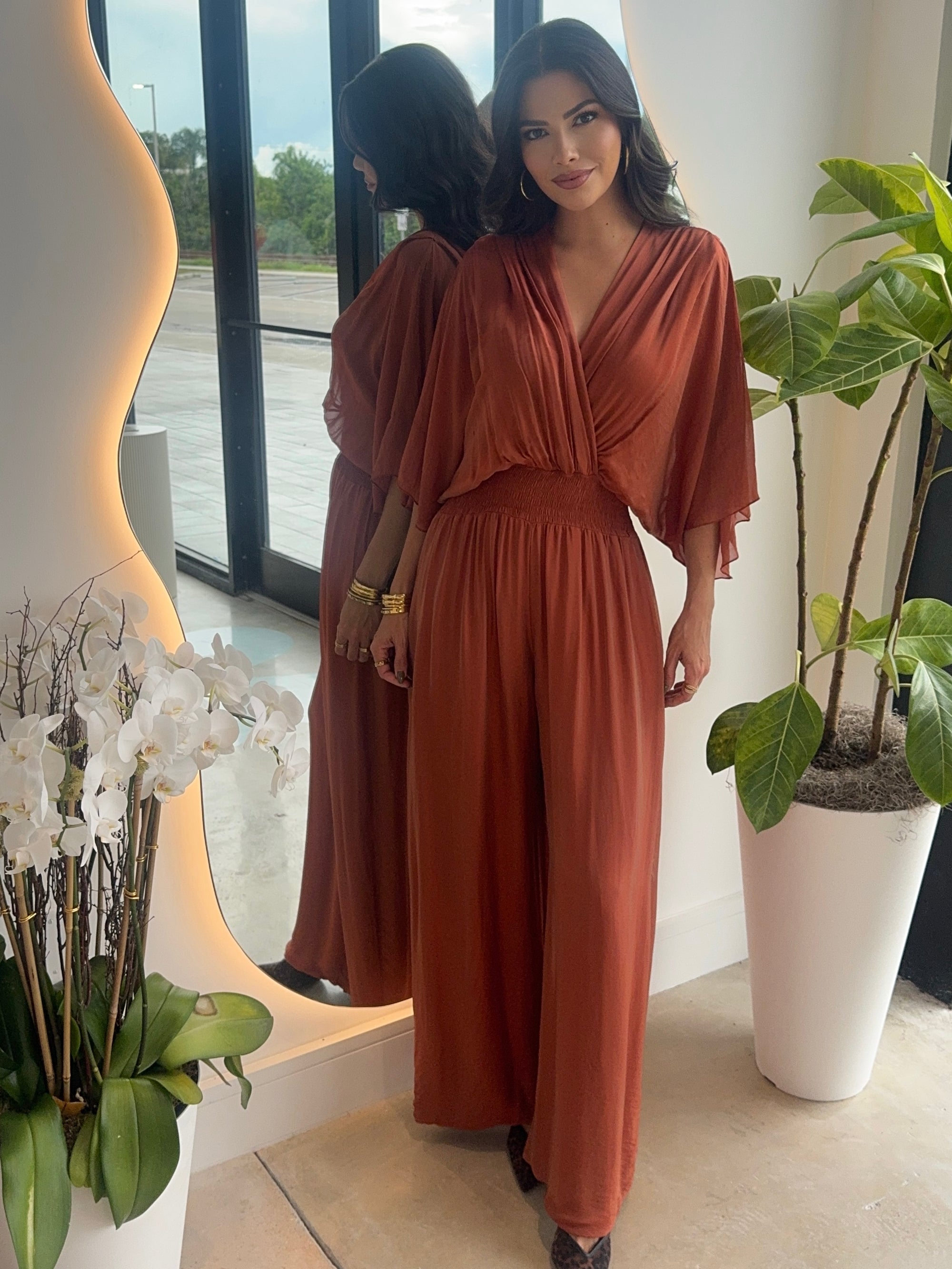 Carolina Silk Rust Jumpsuit