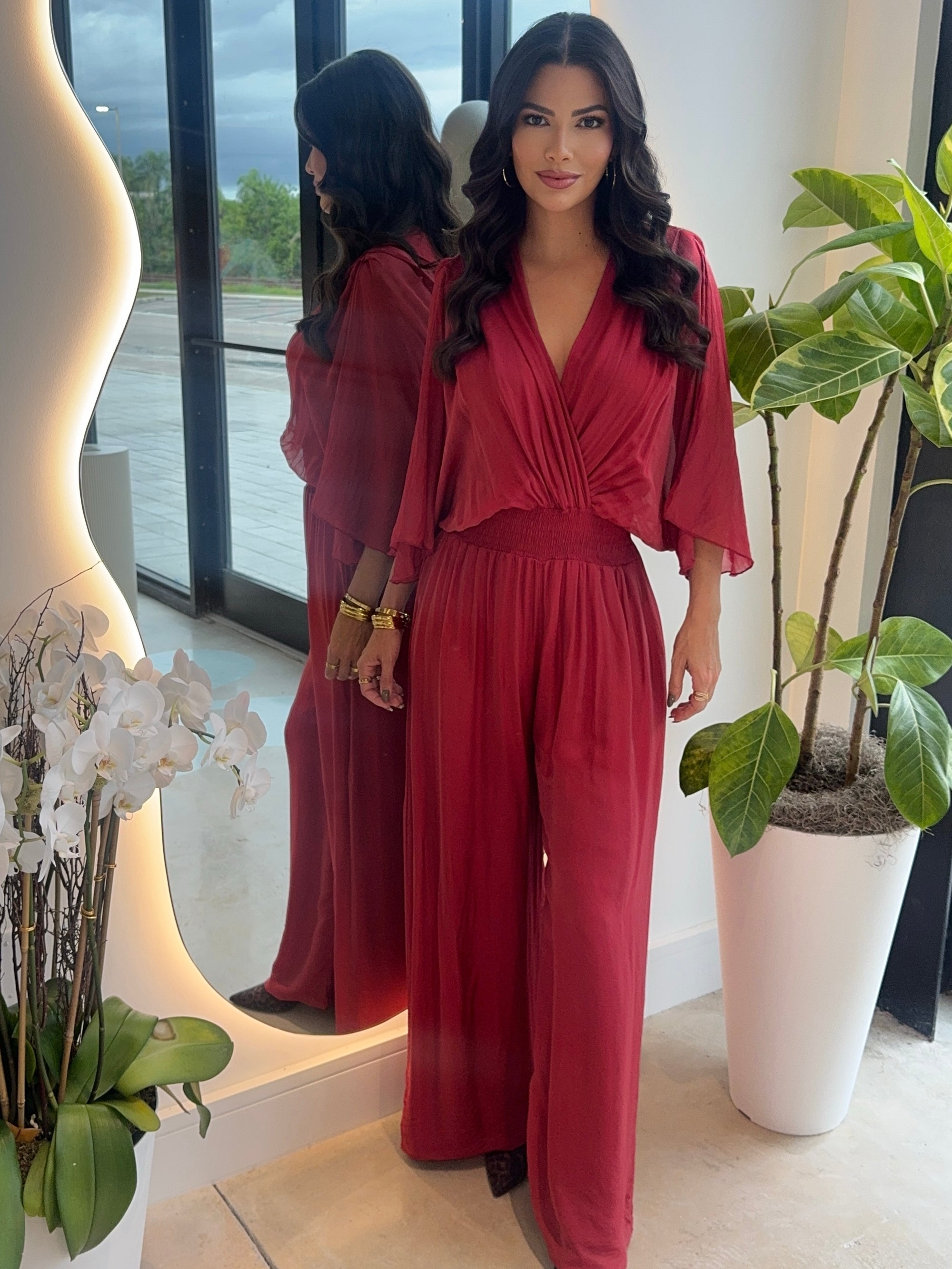 Carolina Silk Cherry Red Jumpsuit