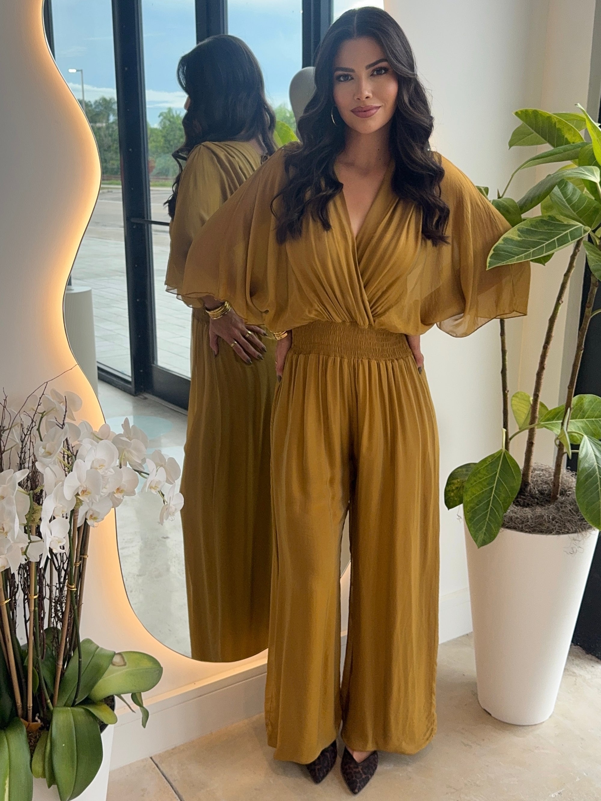 Carolina Silk Golden Jumpsuit