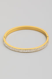 Gold Three Line Rhinestone Bangle Bracelet