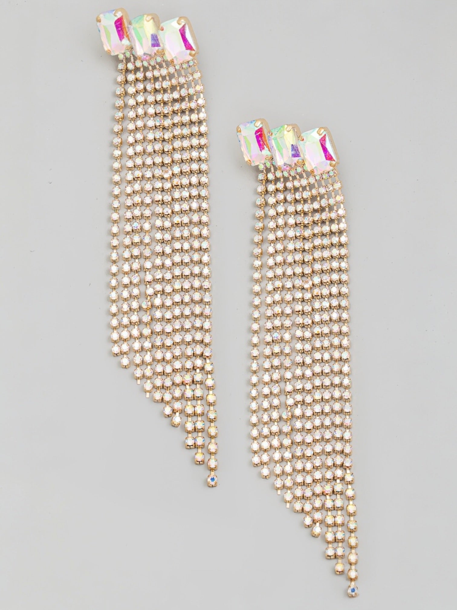 Pave Crystal Rhinestone Fringe Earrings
