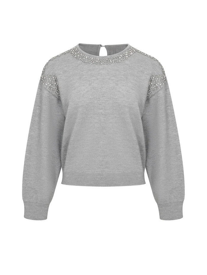 Ally Rhinestone Sweater Gray Top – Beashion Boutique