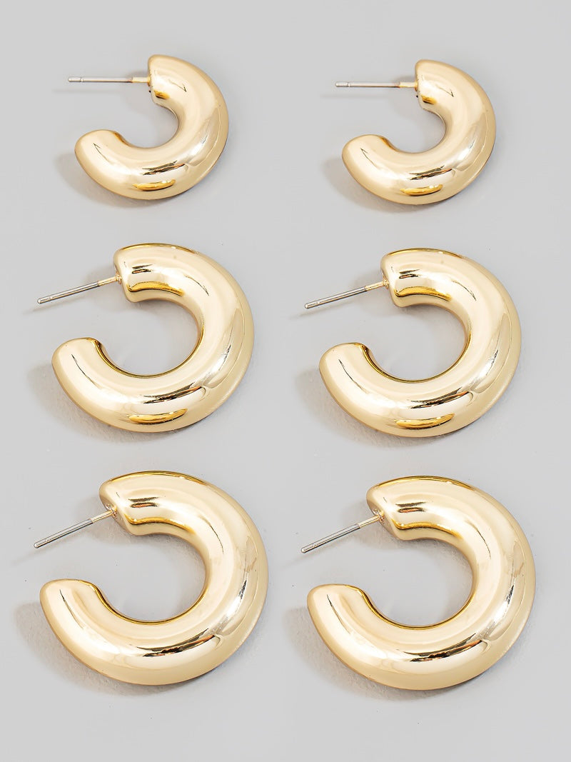 Gold Assorted Tube Hoop Earrings