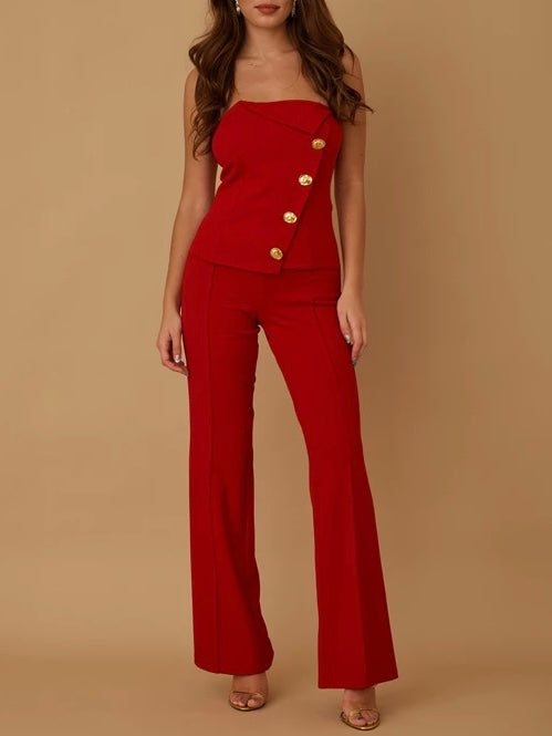 America Strapples Red Jumpsuit