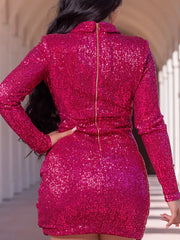 Rita Magenta Shirring Sequin Mini Dress FS