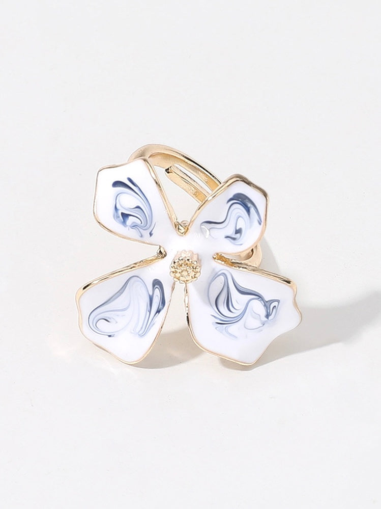 Gold Dipped Blue Ceramic Flower Band Ring
