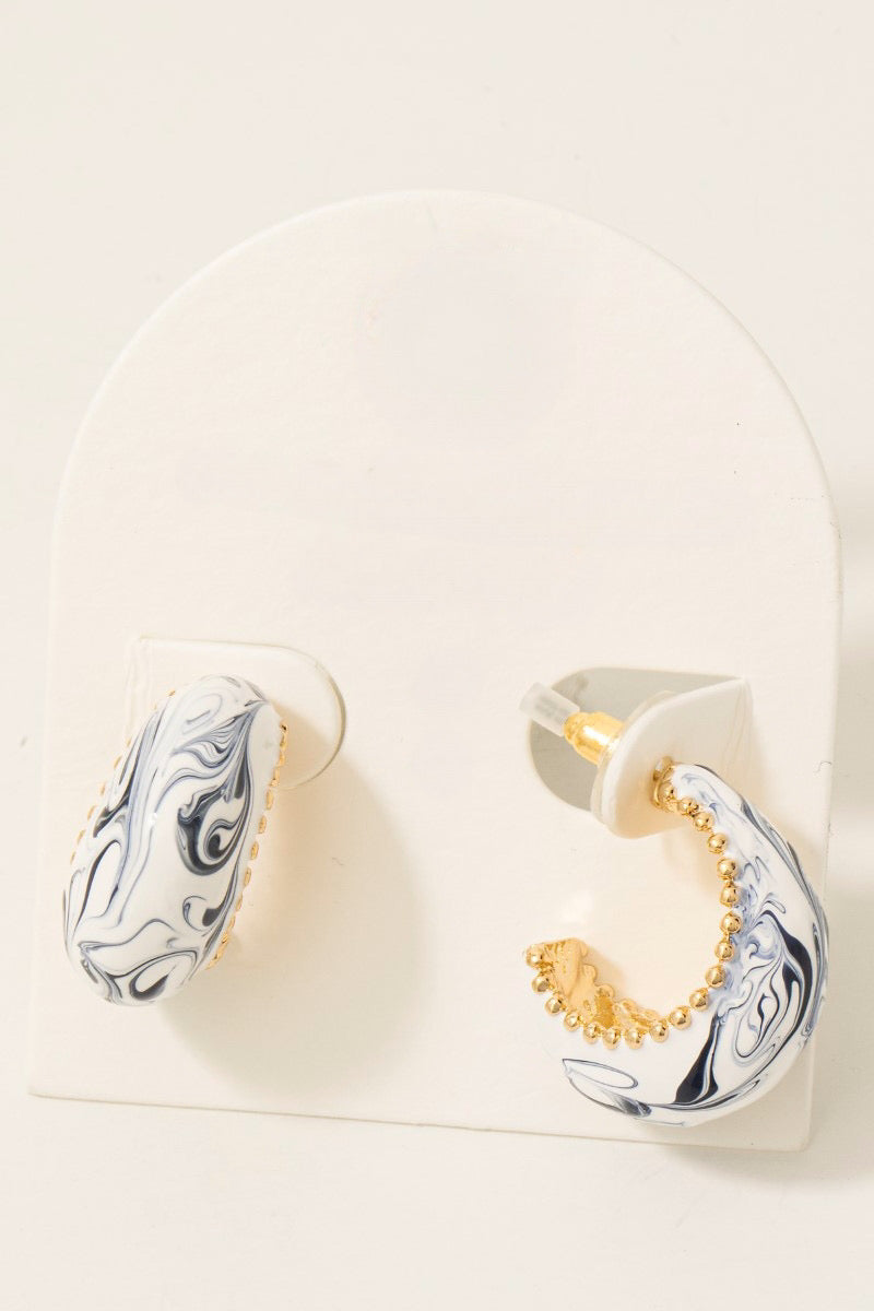 Blue Ceramic Rounded Hoop Earrings