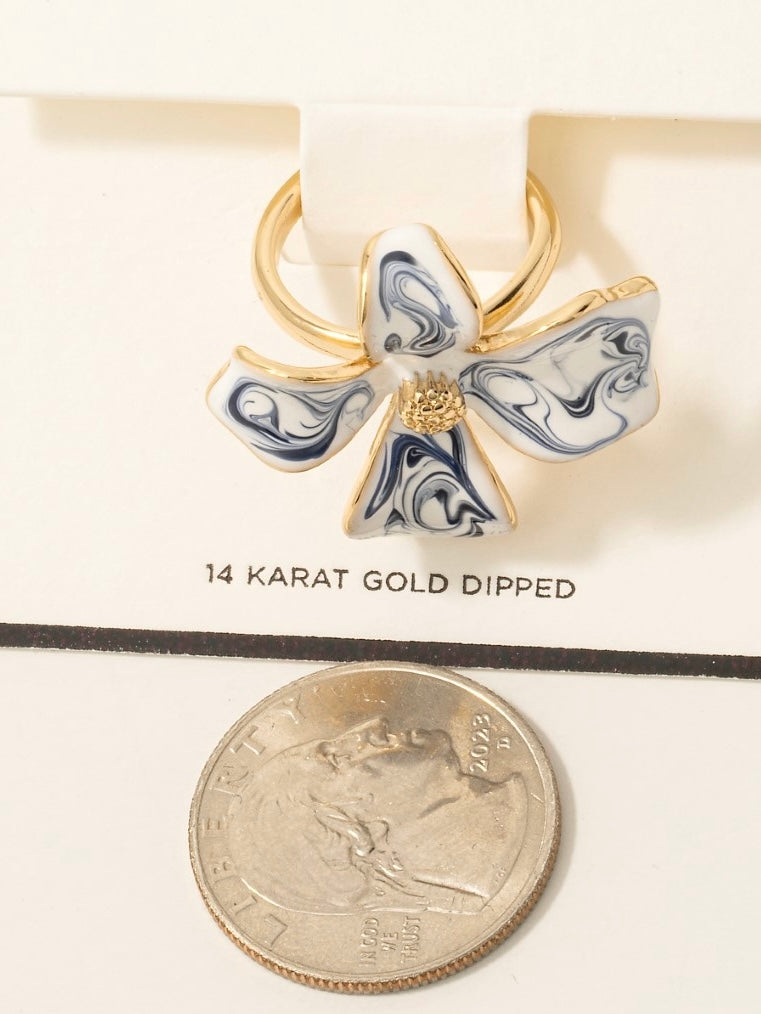 Gold Dipped Blue Ceramic Flower Band Ring