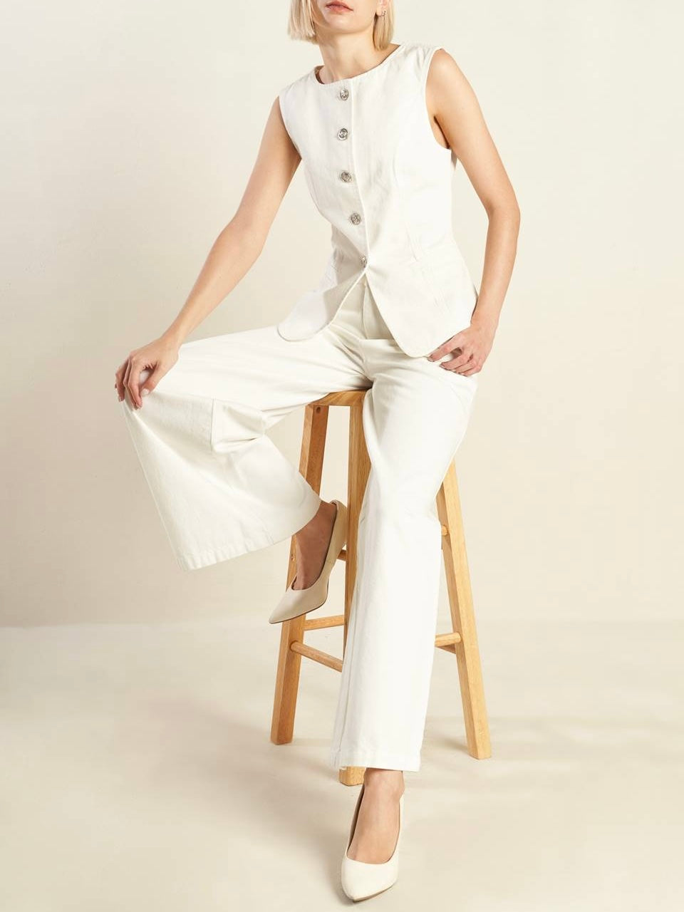 Dalia White Denim Vest & Pant Set