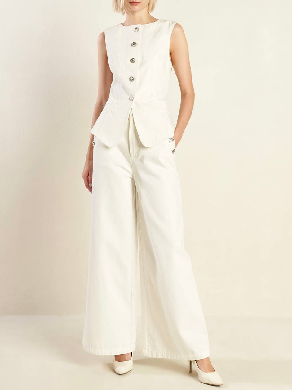 Dalia White Denim Vest & Pant Set