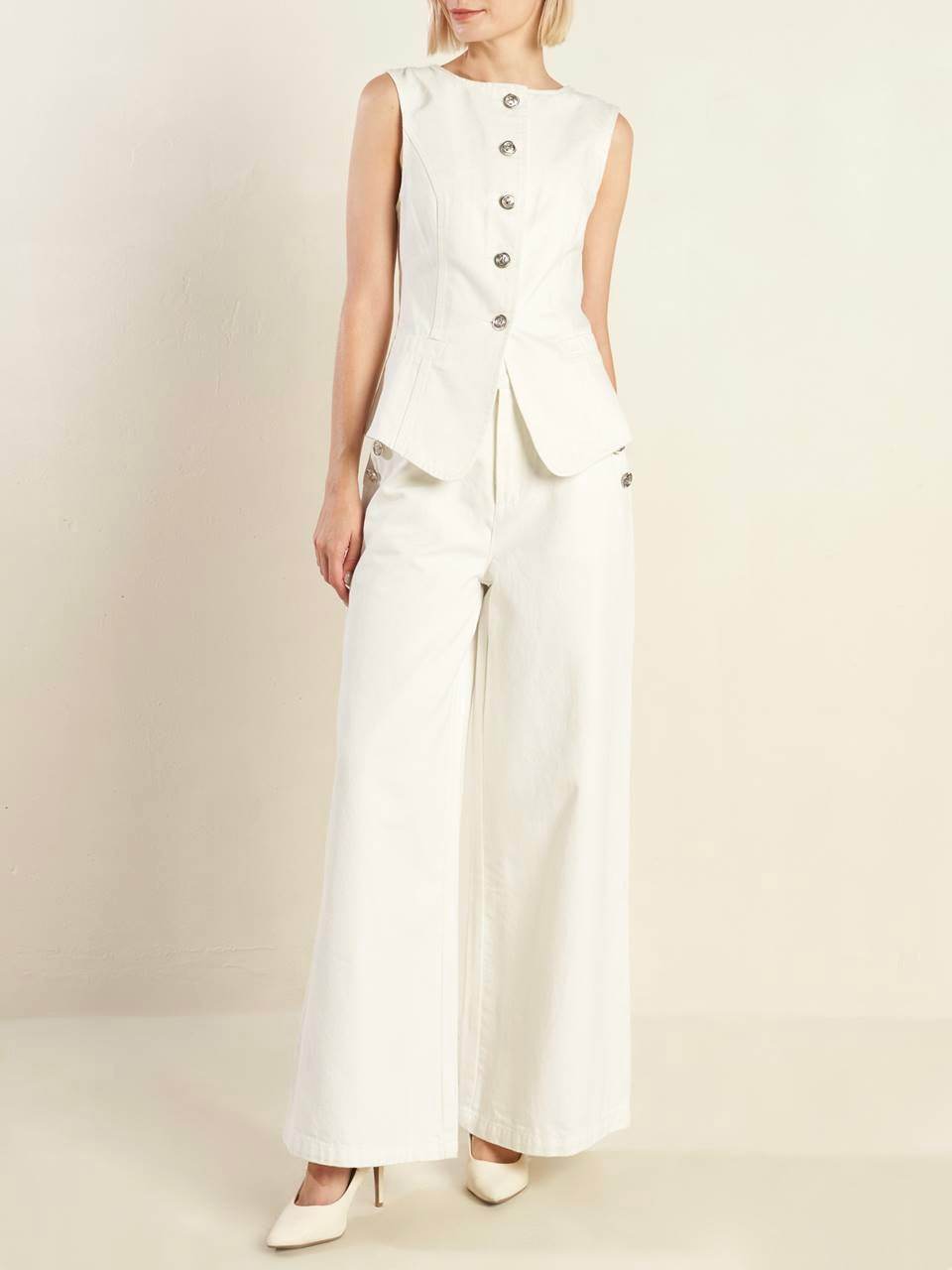 Dalia White Denim Vest & Pant Set
