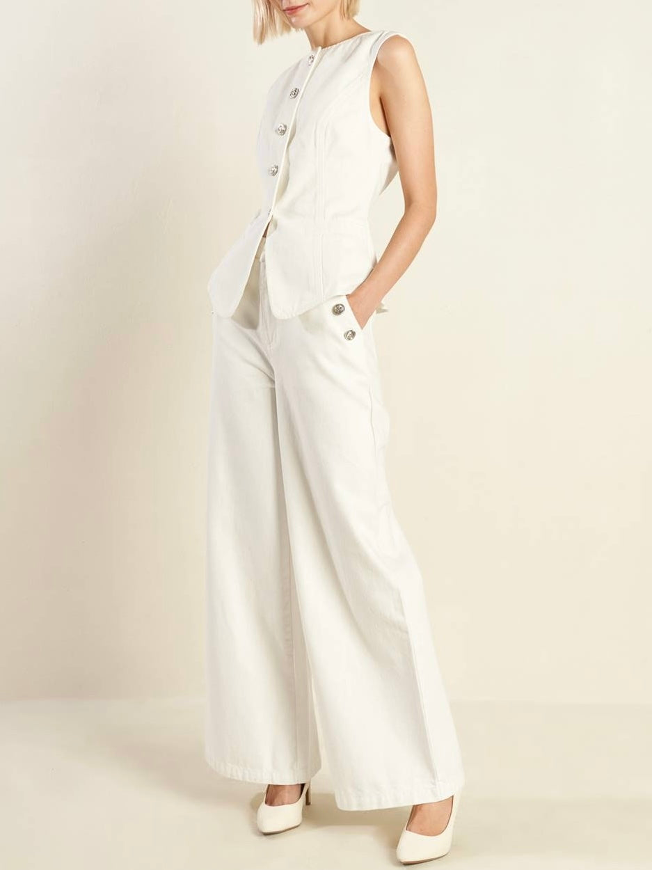 Dalia White Denim Vest & Pant Set