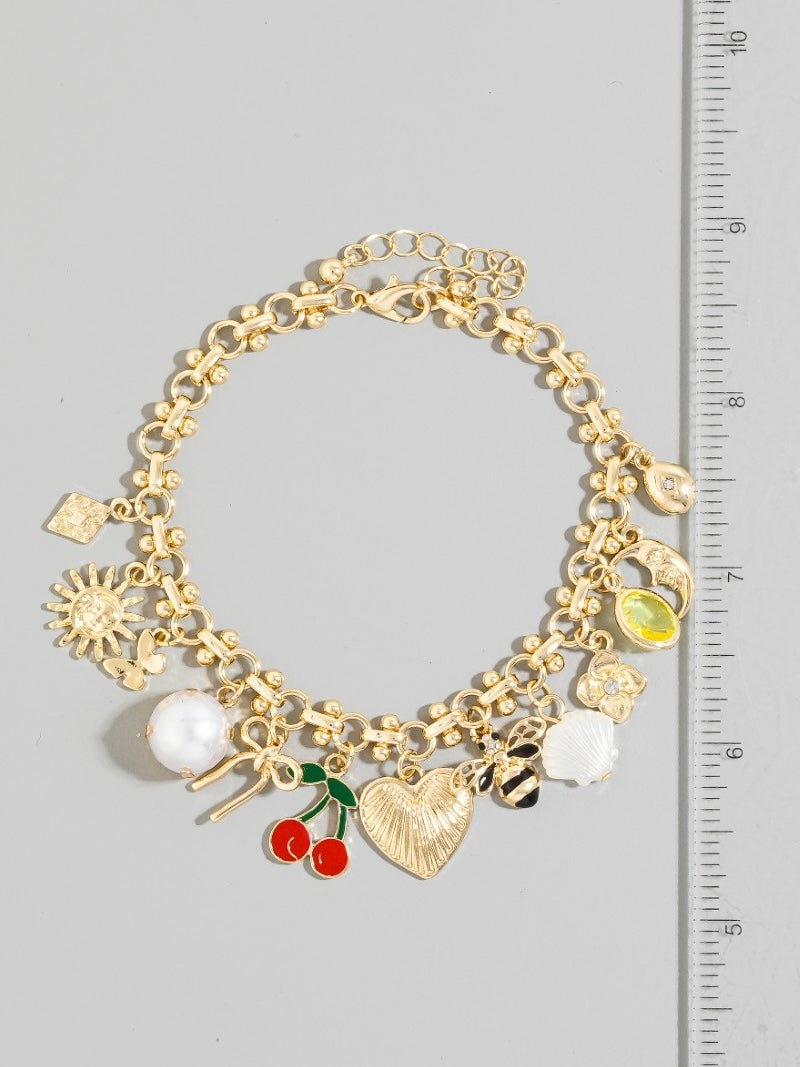 Assorted Charms Intricate Chain Bracelet