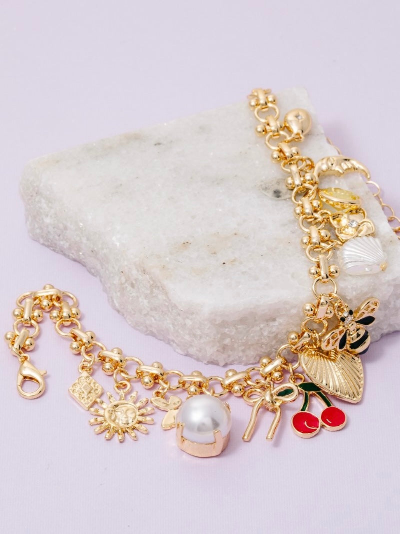 Assorted Charms Intricate Chain Bracelet