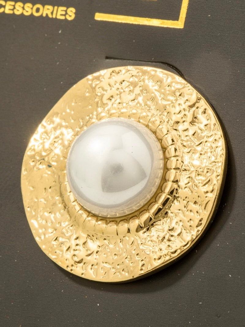 Gold Dipped Pearl Dome Disc Large Stud Earrings