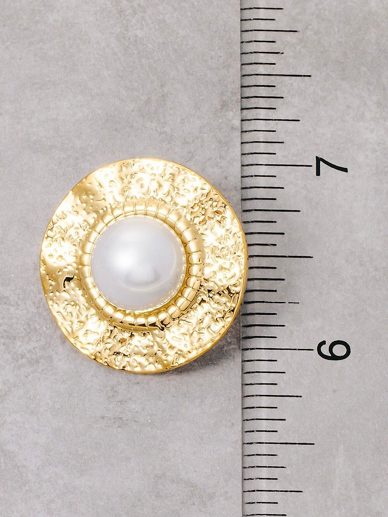 Gold Dipped Pearl Dome Disc Large Stud Earrings