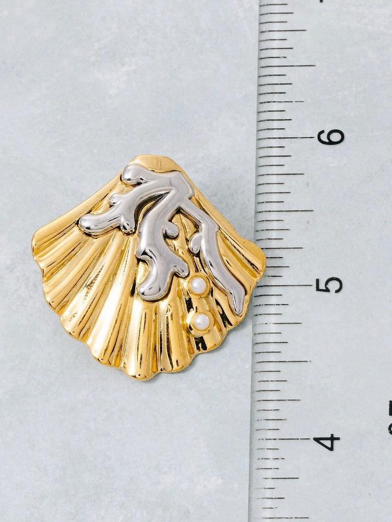 Gold Dipped Two Tone Coral And Shell Large Stud Earrings