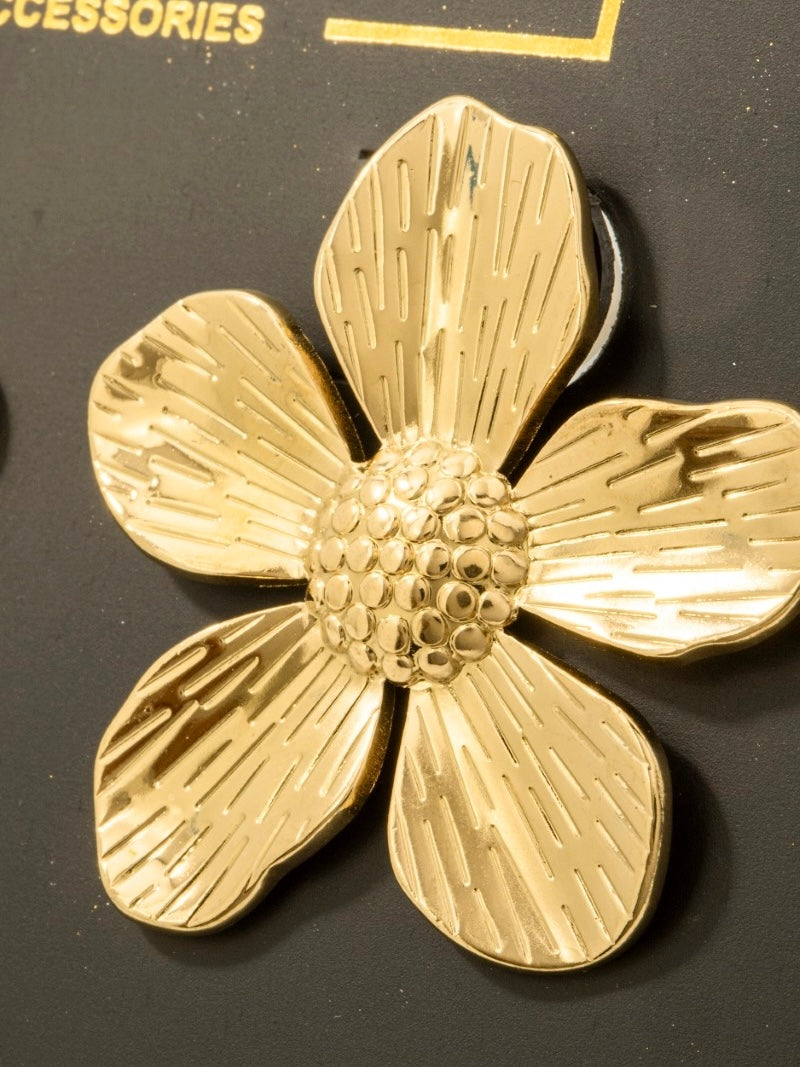Gold Dipped 5 Petal Flower Large Stud Earrings