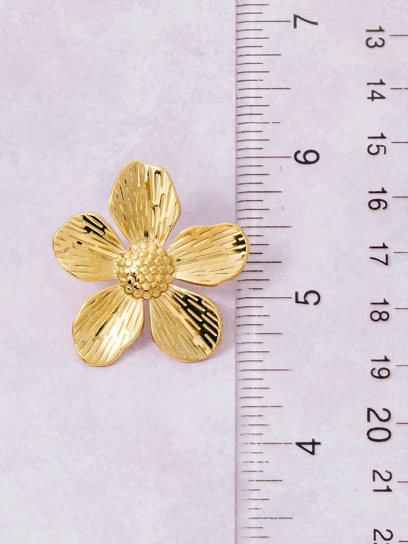 Gold Dipped 5 Petal Flower Large Stud Earrings