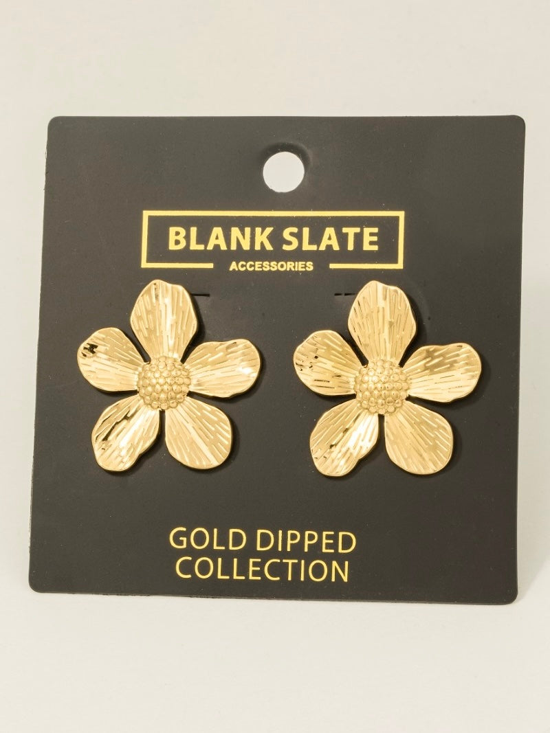 Gold Dipped 5 Petal Flower Large Stud Earrings