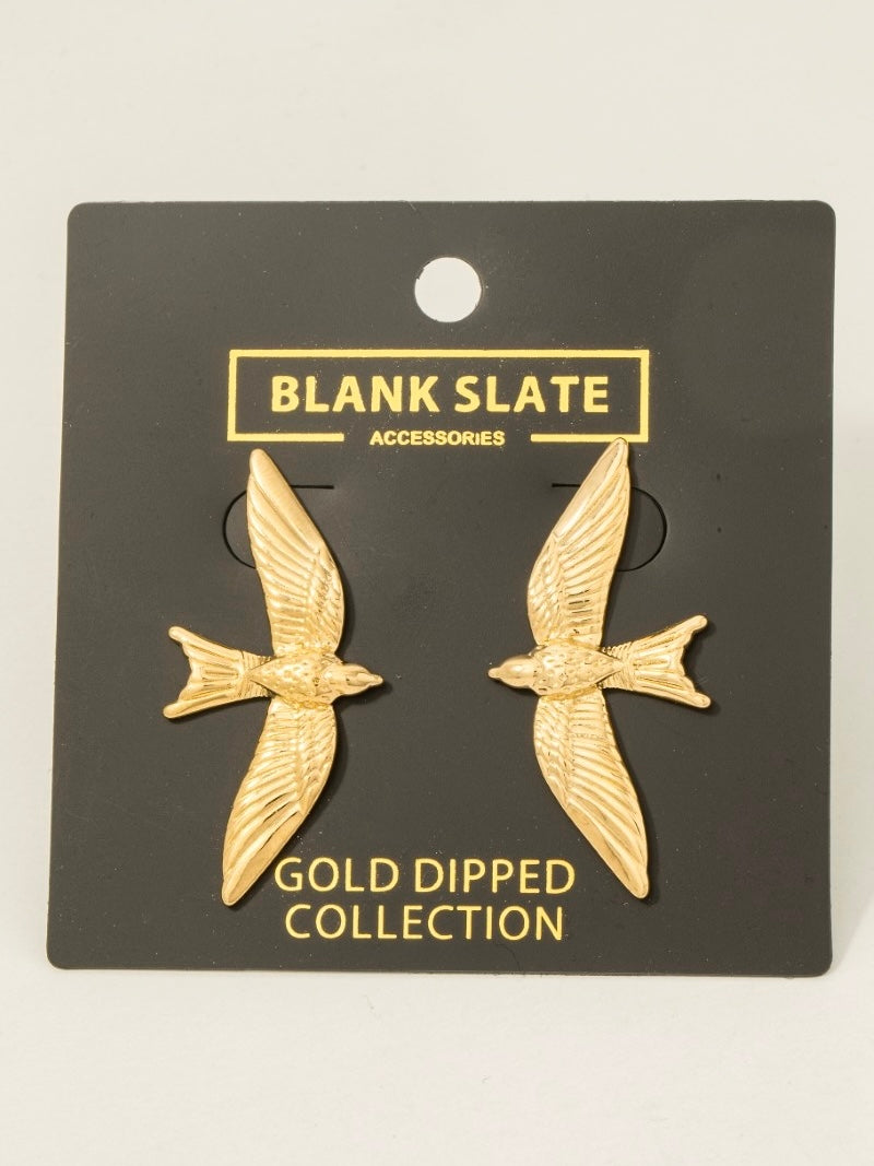 Gold Dipped Hawk Bird Large Stud Earrings