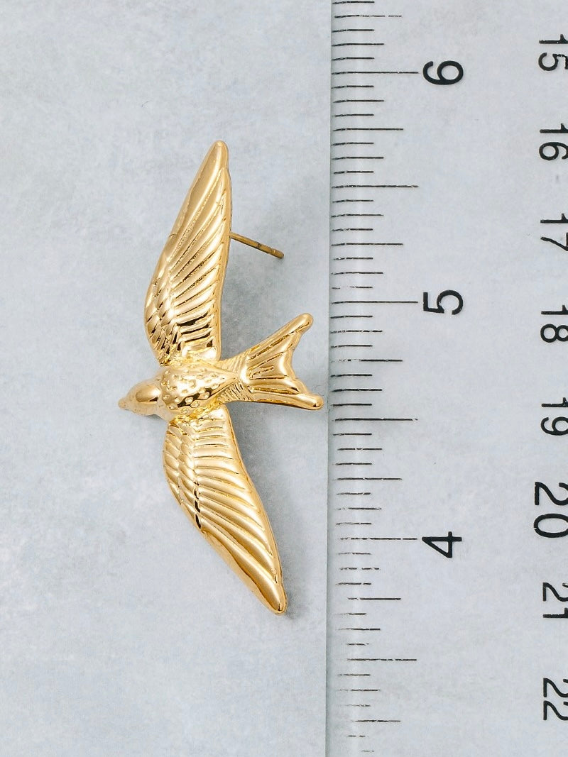 Gold Dipped Hawk Bird Large Stud Earrings