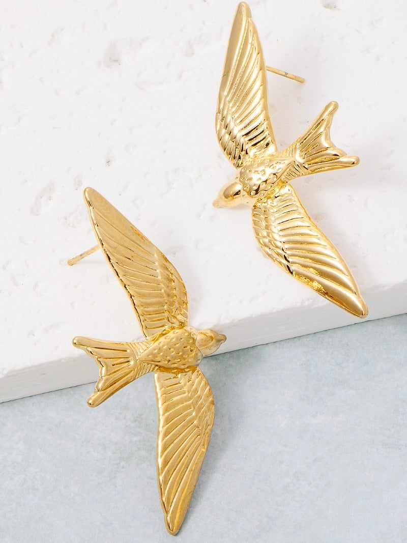 Gold Dipped Hawk Bird Large Stud Earrings