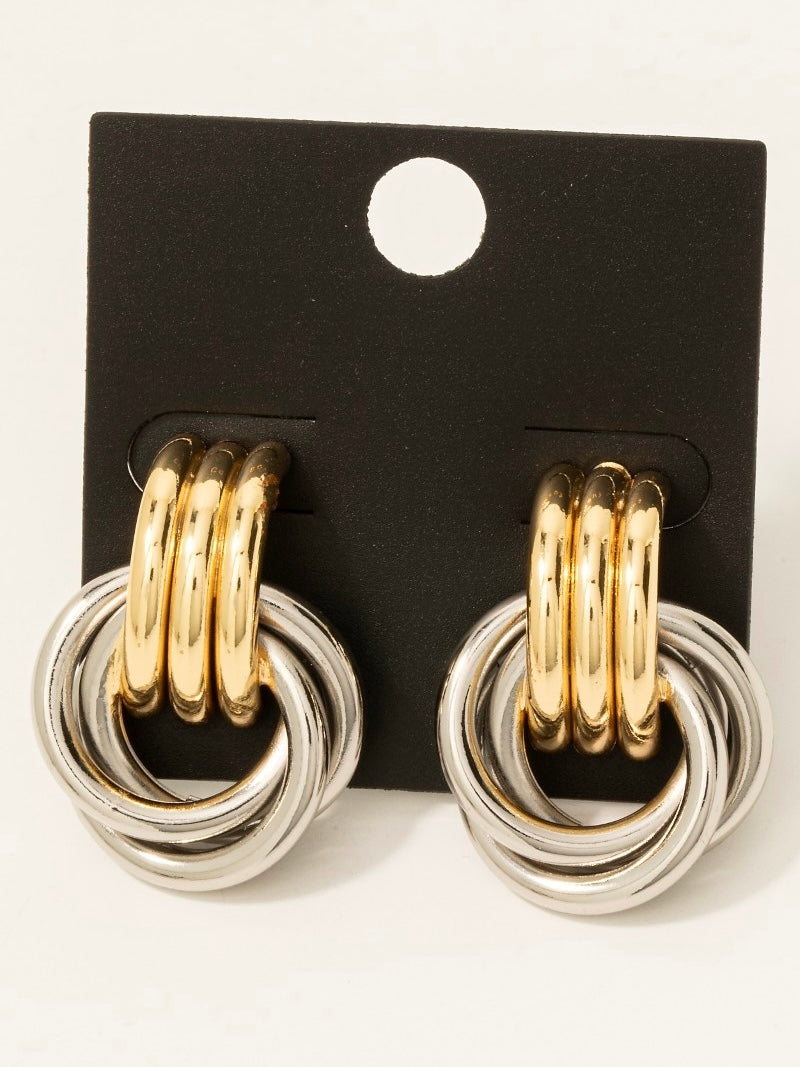 Gold Dipped Two Tone Multi Layered Link Dangle Earrings