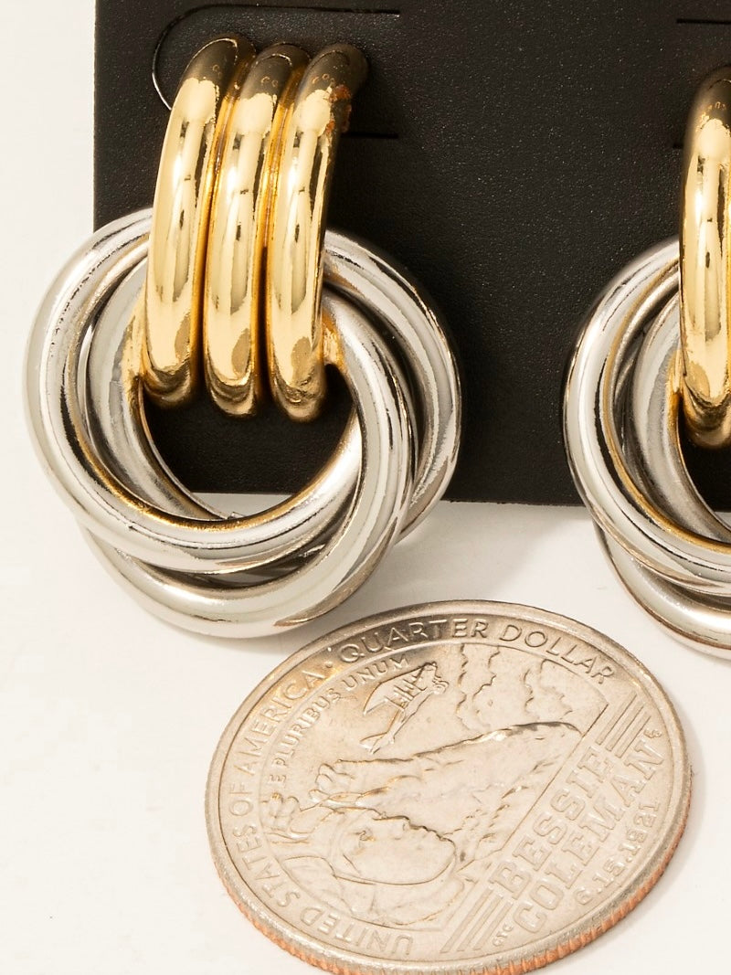 Gold Dipped Two Tone Multi Layered Link Dangle Earrings