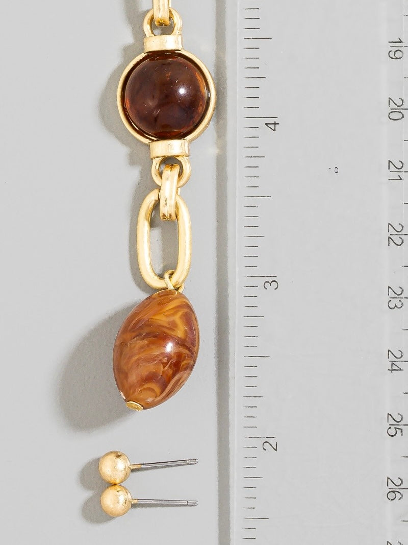 Dome Station Studs Oval Chain Necklace Set