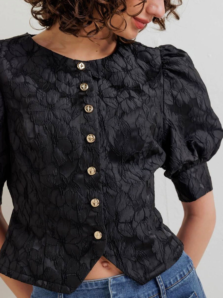 Loren Woven Puff Sleeve Top