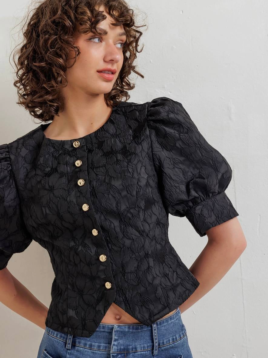 Loren Woven Puff Sleeve Top