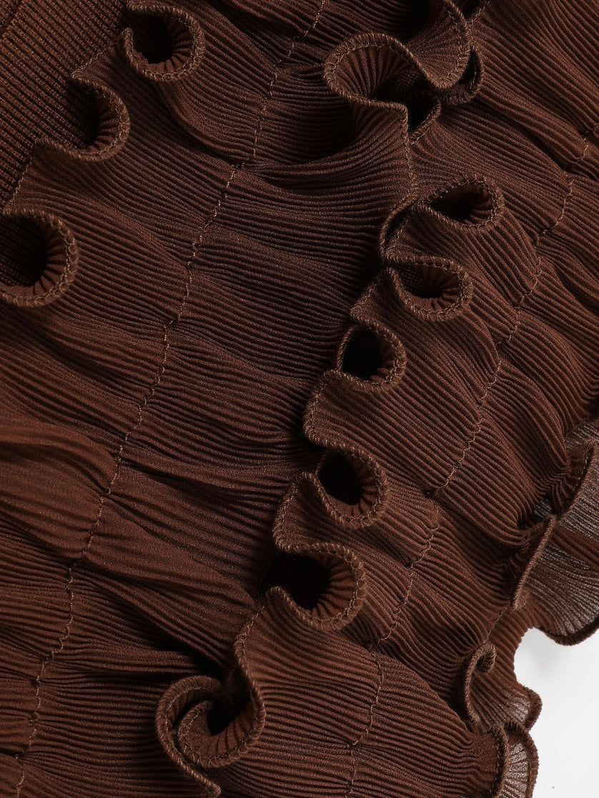 Paola Pleated Ruffle Off Shoulder Top