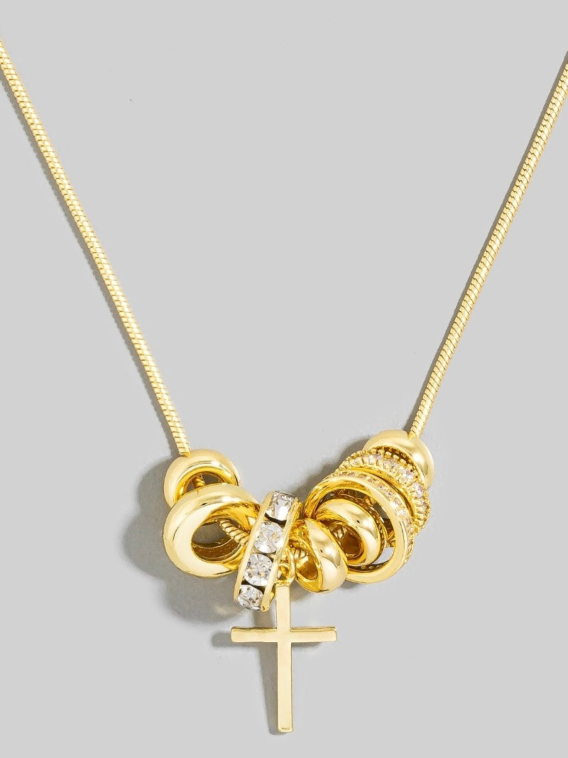 Gold Dipped Cz Multi Ring Charms Chain Necklace