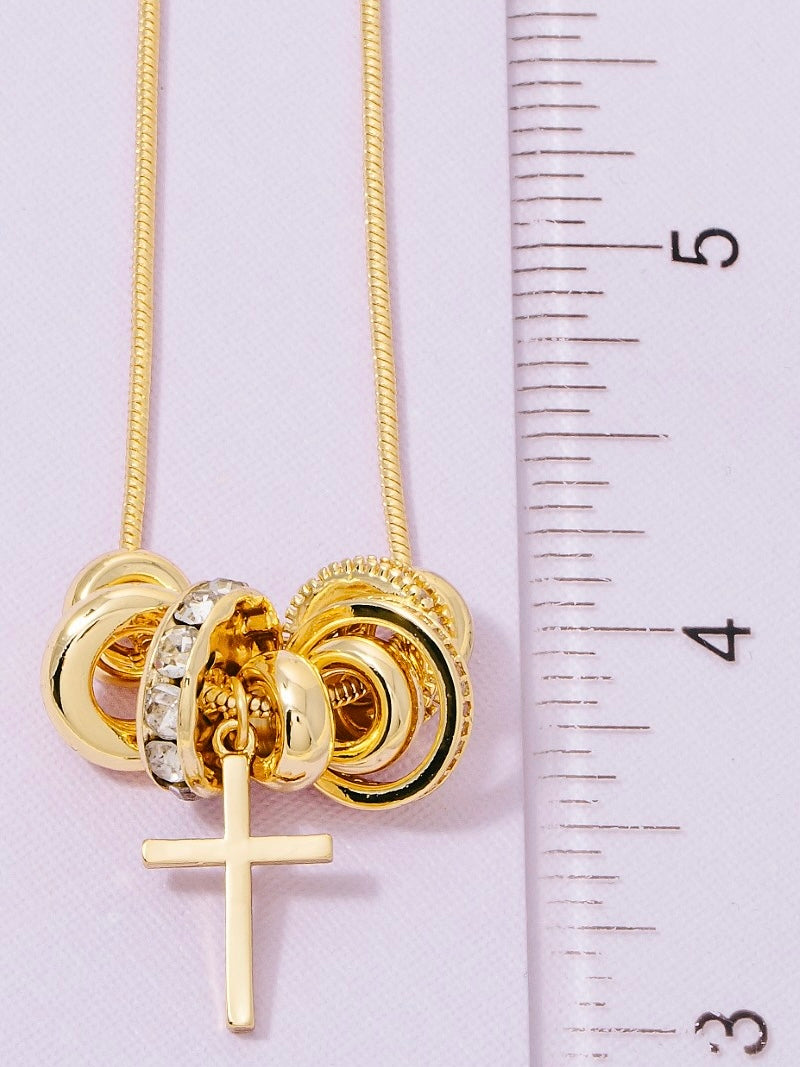 Gold Dipped Cz Multi Ring Charms Chain Necklace