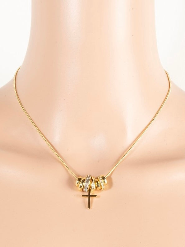 Gold Dipped Cz Multi Ring Charms Chain Necklace