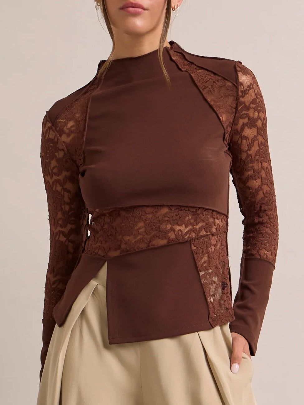 Rita Mock Neck Lace & Sheer Top