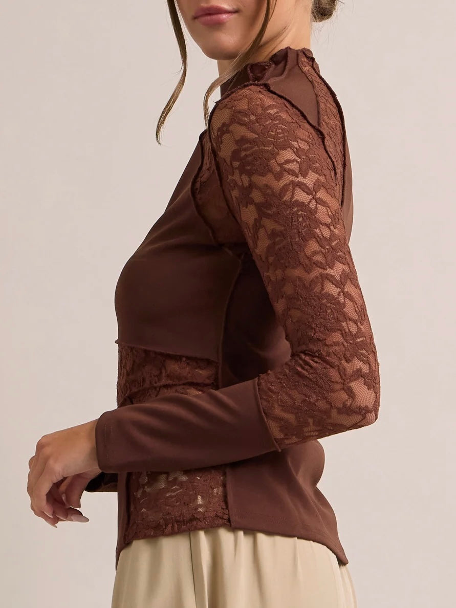 Rita Mock Neck Lace & Sheer Top