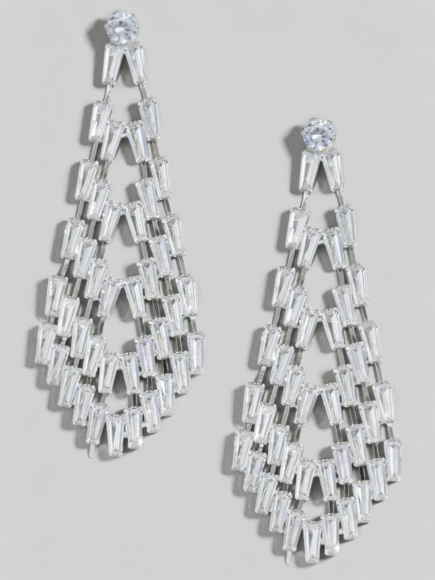 Glass Baguette Pave Tear Dangle Earrings